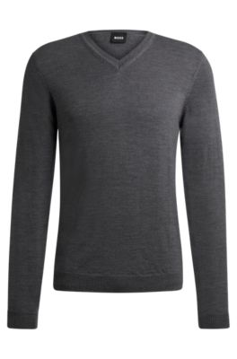 Mens Sweater V Neck Jumper Hugo Boss Jumper Grey BOSS Regular-fit