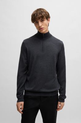 Hugo Boss Slim-fit Sweater In Extra-fine Merino Wool In Grey