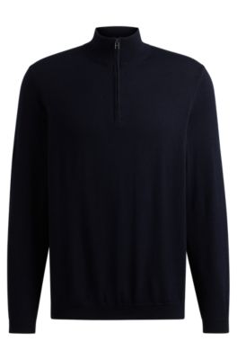 Hugo Boss Slim-fit Sweater In Responsible Wool With Polo Collar In Dark Blue
