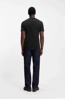 Camiseta slim fit de algod&oacute;n con logo estampado, Negro