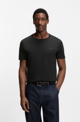 Camiseta slim fit de algod&oacute;n con logo estampado, Negro