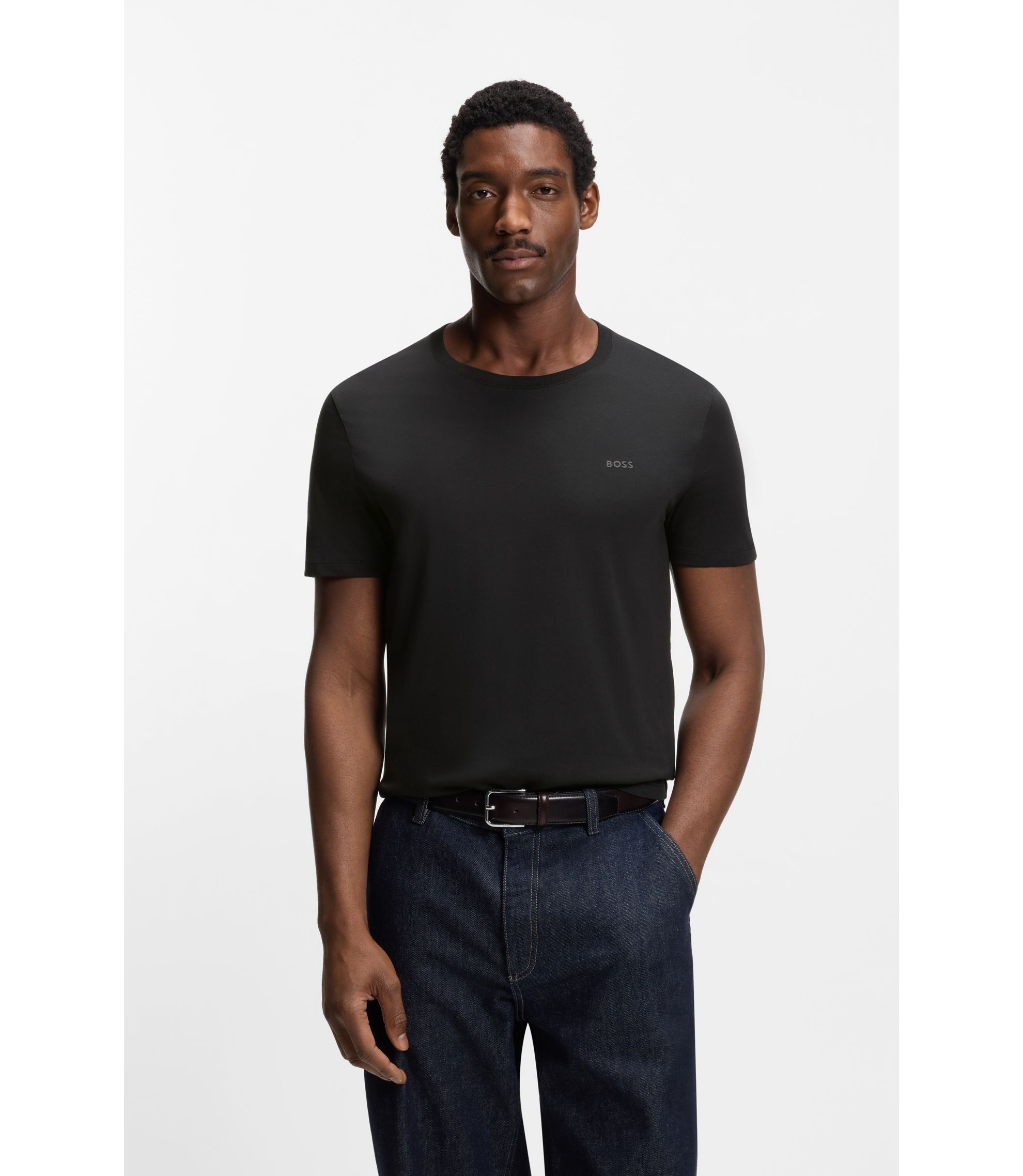 BOSS - Slim-fit T-shirt in cotton with printed logo - Black