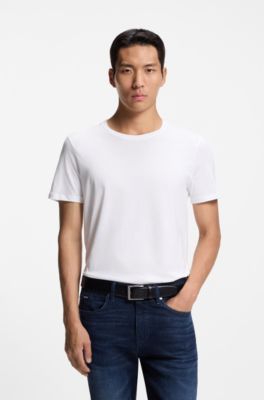 Camiseta slim fit de algod&oacute;n con logo estampado, Blanco