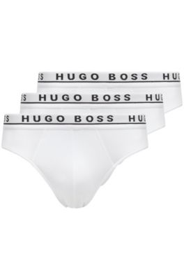 Three-pack of stretch-cotton briefs with logo waistbands, White