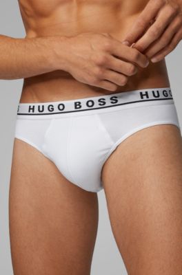Three-pack of stretch-cotton briefs with logo waistbands, White