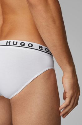 Three-pack of stretch-cotton briefs with logo waistbands, White