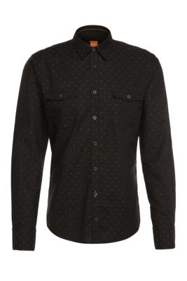 Cotton Button Down Shirt, Slim Fit | EdoslimE, Black