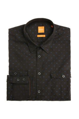 Cotton Button Down Shirt, Slim Fit | EdoslimE, Black