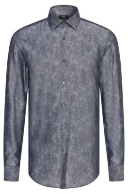 Crosshatch Italian Cotton Dress Shirt, Slim Fit | Jenno, Dark Grey