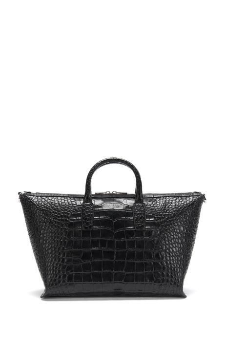 'Elite C Holdall' | Alligator-Embossed Leather Weekender