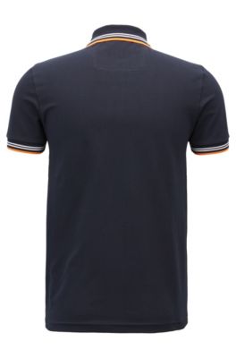 Slim-fit stretch-cotton polo shirt with contrast tipping, Black