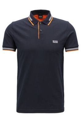 Slim-fit stretch-cotton polo shirt with contrast tipping, Black