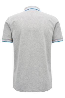 Slim-fit stretch-cotton polo shirt with contrast tipping, Open Grey