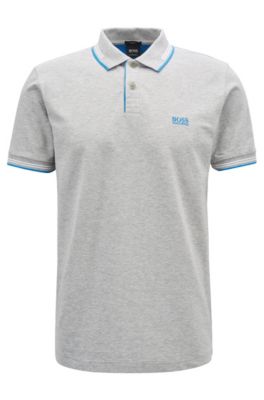 Slim-fit stretch-cotton polo shirt with contrast tipping, Open Grey