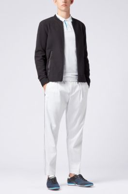 Slim-fit stretch-cotton polo shirt with contrast tipping, Natural