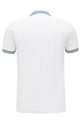 Slim-fit stretch-cotton polo shirt with contrast tipping, Natural