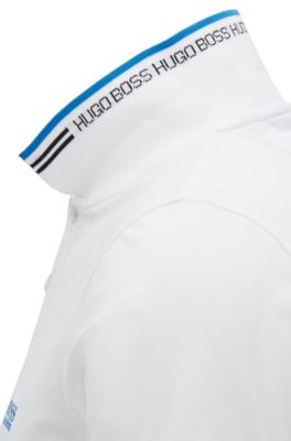 Slim-fit stretch-cotton polo shirt with contrast tipping, Natural