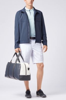 Slim-fit stretch-cotton polo shirt with contrast tipping, Dark Blue