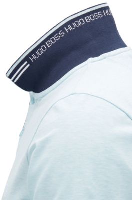 Slim-fit stretch-cotton polo shirt with contrast tipping, Dark Blue