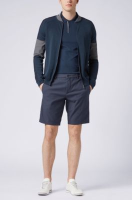 Slim-fit stretch-cotton polo shirt with contrast tipping, Dark Blue