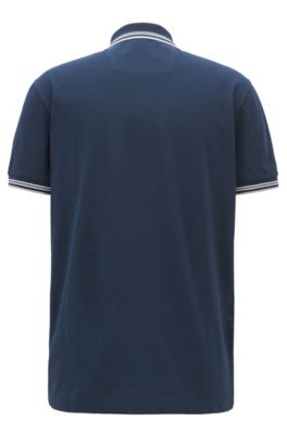 Slim-fit stretch-cotton polo shirt with contrast tipping, Dark Blue