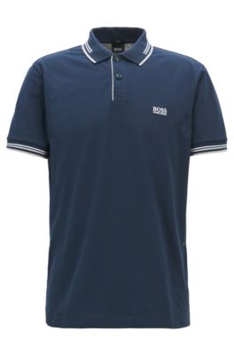 Slim-fit stretch-cotton polo shirt with contrast tipping, Dark Blue