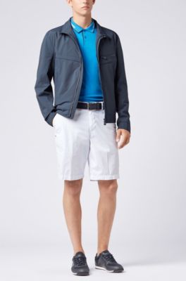 Slim-fit stretch-cotton polo shirt with contrast tipping, Blue