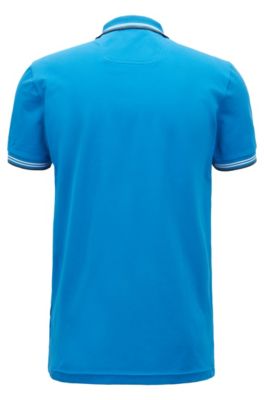 Slim-fit stretch-cotton polo shirt with contrast tipping, Blue