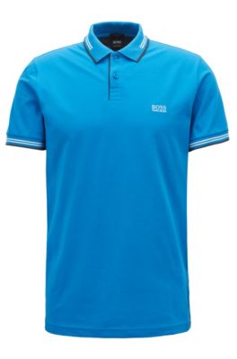 Slim-fit stretch-cotton polo shirt with contrast tipping, Blue