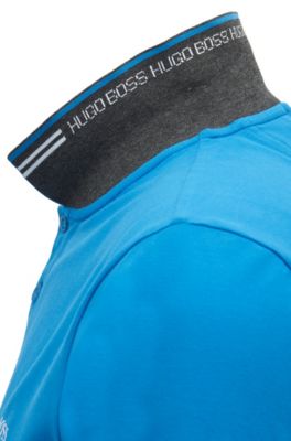 Slim-fit stretch-cotton polo shirt with contrast tipping, Blue