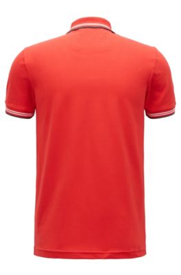 Slim-fit stretch-cotton polo shirt with contrast tipping, Open Red