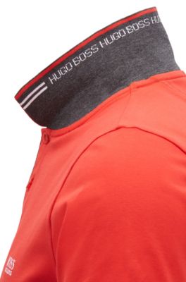 Slim-fit stretch-cotton polo shirt with contrast tipping, Open Red