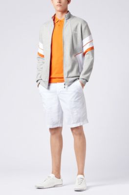 Slim-fit stretch-cotton polo shirt with contrast tipping, Orange