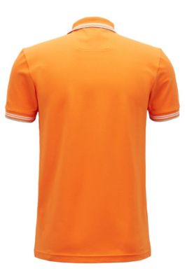Slim-fit stretch-cotton polo shirt with contrast tipping, Orange
