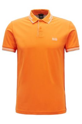 Slim-fit stretch-cotton polo shirt with contrast tipping, Orange