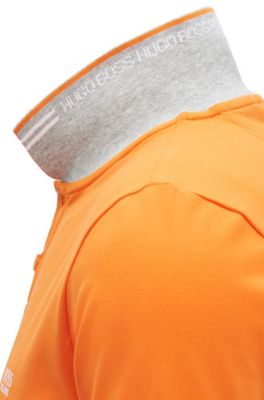 Slim-fit stretch-cotton polo shirt with contrast tipping, Orange