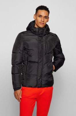 BOSS - Mixed-material hooded jacket with logo badge