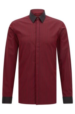 HUGO - Striped Easy Iron Cotton Dress Shirt, Extra Slim Fit | Elynon - Red