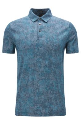 Striped Italian Cotton Polo, Slim Fit | T-Preston, Turquoise