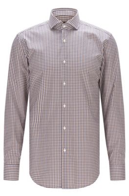 BOSS - Checked Easy Iron Cotton Dress Shirt, Slim Fit | Jason