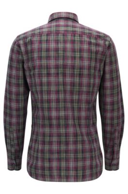 Plaid Cotton Button Down Shirt, Slim Fit | Cattitude, Open Red