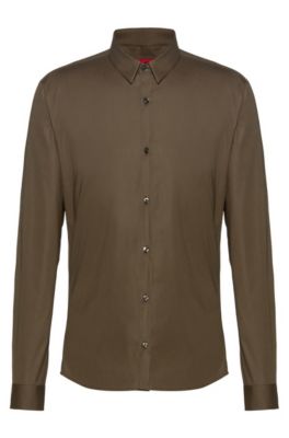 Hugo Boss - Extra-slim-fit Shirt In Stretch Cotton - Open Green