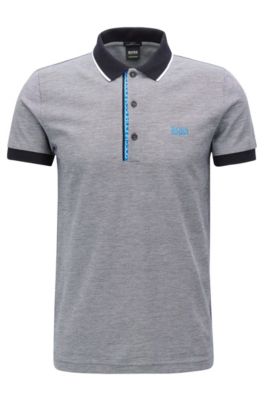 BOSS - Slim-fit long-sleeved polo shirt with woven pattern