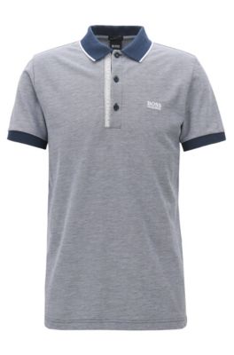 Slim-fit logo polo shirt in cotton piqu&eacute;, Dark Blue