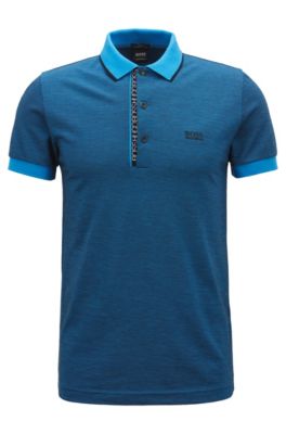 Slim-fit logo polo shirt in cotton piqu&eacute;, Blue