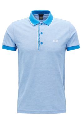 Slim-fit logo polo shirt in cotton piqu&eacute;, Blue