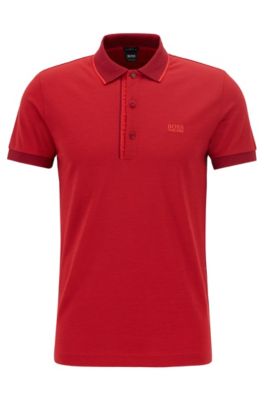 Slim-fit logo polo shirt in cotton piqu&eacute;, Dark Red
