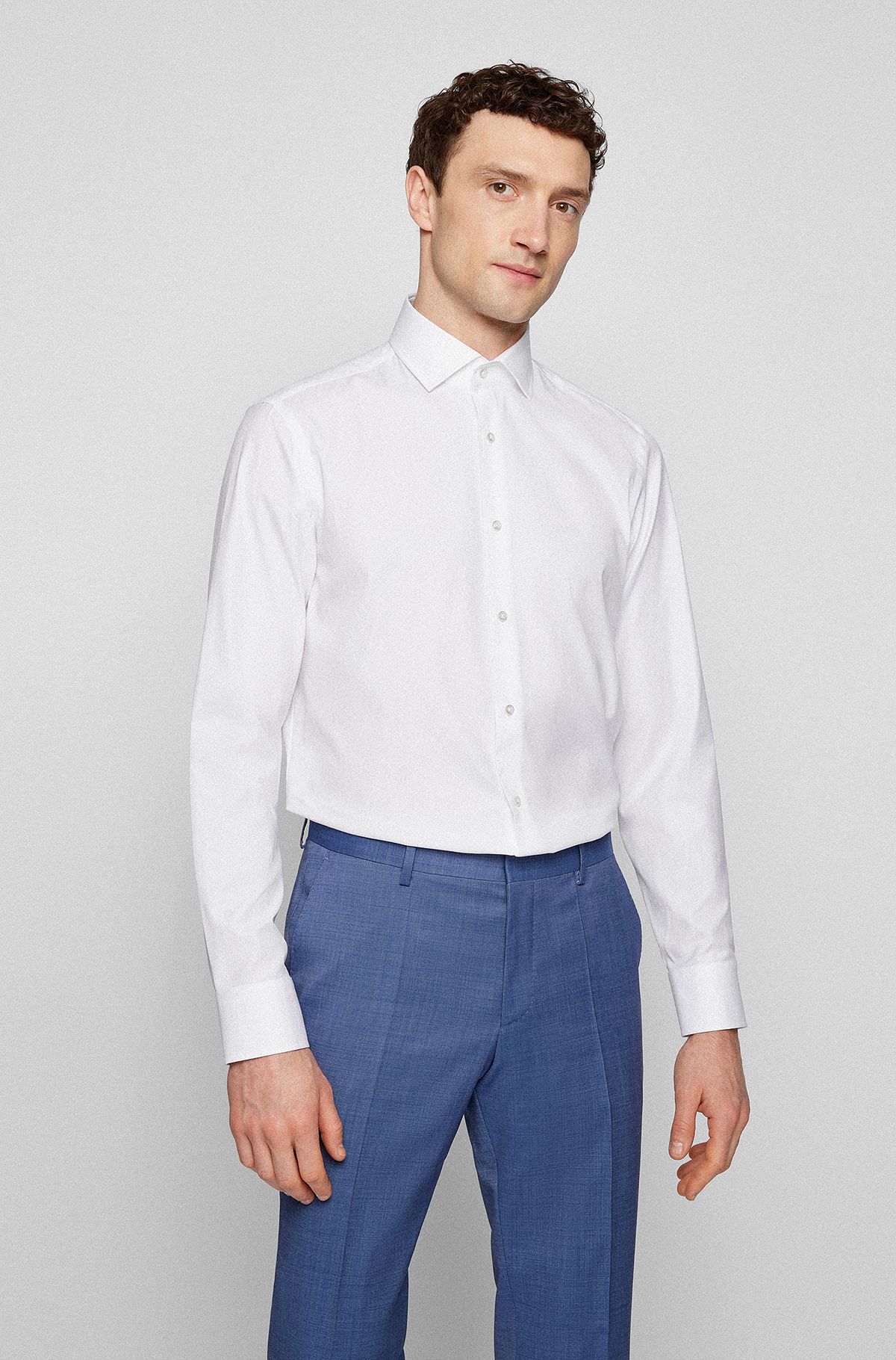 Regular-fit shirt in cotton twill, White