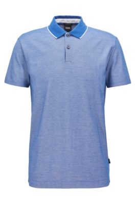 BOSS Regular-fit polo shirt in two-tone honeycomb cotton Open Blue