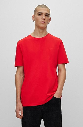 Cotton-jersey regular-fit T-shirt with embroidered logo, Red